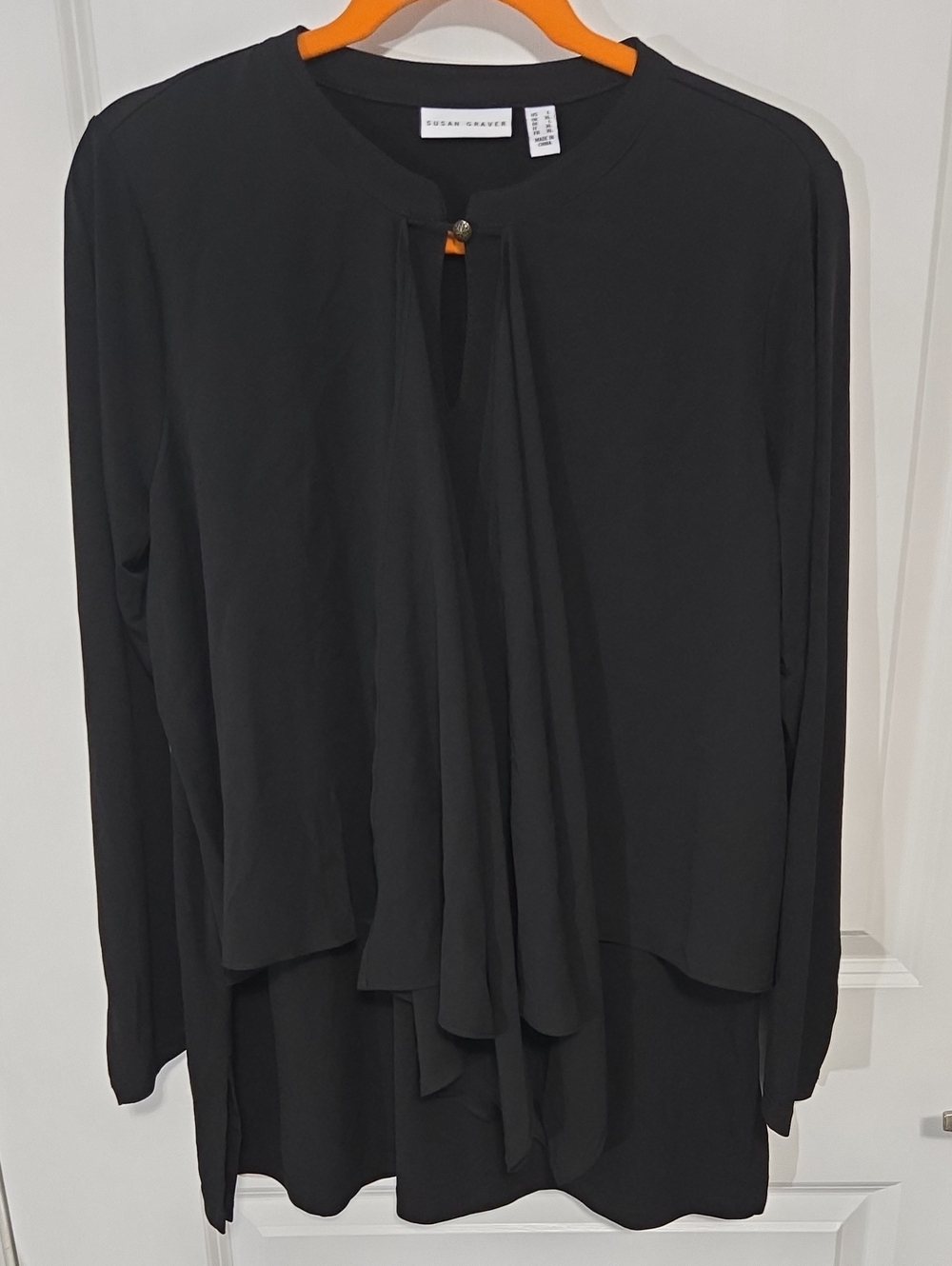 Susan Graver Black Long-Sleeve Draped Blouse